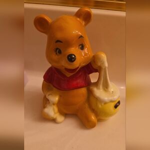 Disney Yellow and Red Winnie the Pooh Ceramic Figurine with Honey Pot